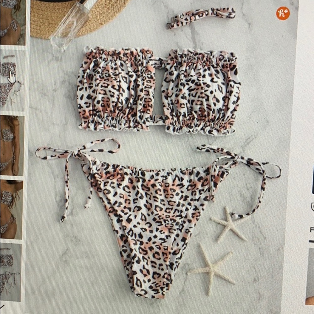 Zaful Tie Frilled Animal Print Bikini Leopard